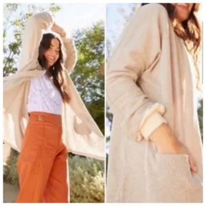 Donni Antropologie Slouchy Cardigan Open Pockets Layer Textured Ribbed Loose Fit thumbnail 6