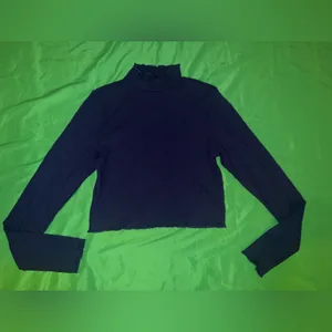 NWT Aerie Elegant Navy Blue High Neck Cropped Long Sleeve Women's Top size M thumbnail 2