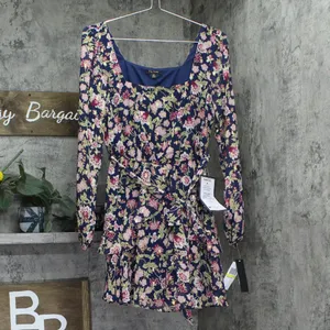 NWT City Studio Blouson Sleeved Square-Neck Fit Flare Dress Navy Blue / Wine M thumbnail 4