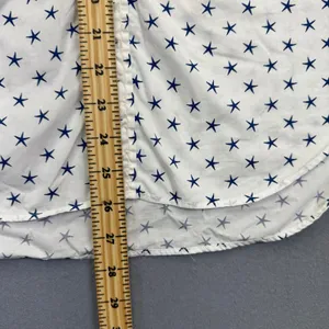 Frank & Eileen Barry White Navy Blue Star Print Cotton Button Down Shirt Small thumbnail 6