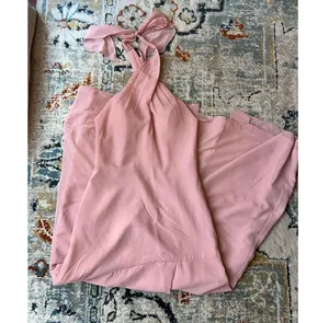 Revelry Athena maxi Gown Dress pink size 4 open back high crisscross neck thumbnail 6