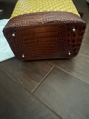Brahmin Yellow Woven Bucket Bag with Brown Croc Trim thumbnail 5