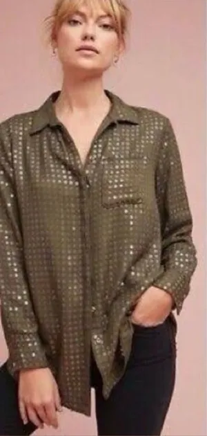 Anthropologie Maeve Sequin Button Down Top Size Large NWT thumbnail 1