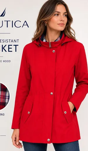 Nautica‎ Red Hooded Water-Resistant Trench Jacket thumbnail 1