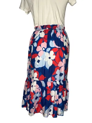 DRAPER JAMES RSVP Floral Skirt Red White Blue Elastic Waist Womens Size Medium thumbnail 3