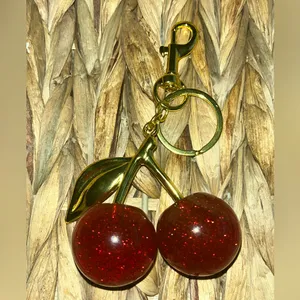 Boutique 🔴Cherry Keychain/Bag Charm Gold & Red thumbnail 2
