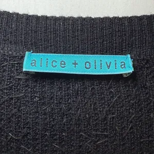 Alice + Olivia‎ Black Sequin Embellished Merino Wool Knit Sweater Party Small thumbnail 3