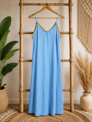 NWT SHEIN LUNE Let It Slide Blue Maxi Dress Sz L thumbnail 4