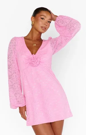 SHOW ME YOUR MUMU Rosetta Pink Lace Dress Size L NEW NWT thumbnail 1