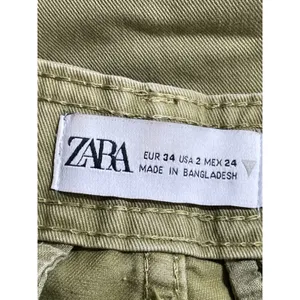 Zara Women's Green High Rise Military Barrel Wide Leg Cargo Denim Jeans Pants 2 thumbnail 5