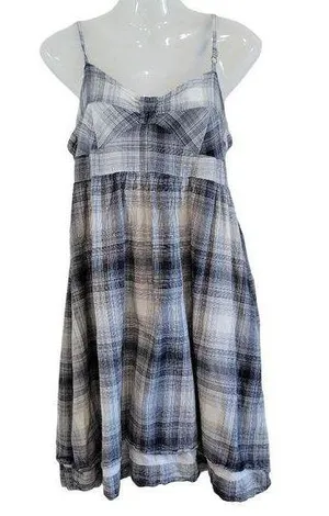 Converse One Star Cotton Plaid Sweetheart Neck Mini Skater Dress Size Medium thumbnail 1