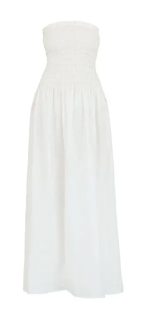 Bleusalt Strapless Smocked Midi Maxi Dress White Micromodal Size 1 Small thumbnail 1