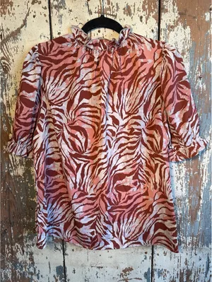 Entro pink burgundy patterned short sleeve blouse size small thumbnail 6