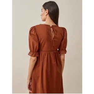 Reformation Bekkah Crocheted Lace Trim Organic Cotton Midi Dress in Cinnamon XS thumbnail 6