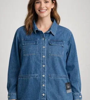 Cavalini Clothing Dark Wash Denim Shirt Jacket Shacket 3X NWT thumbnail 1