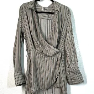 L Free People Wrap Top Arlo Wrap Satin Blouse office wear corporate Long Sleeve thumbnail 7