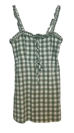Hesperus Gingham Pattern Ruffle Top Sleeveless Mini Dress Medium thumbnail 1