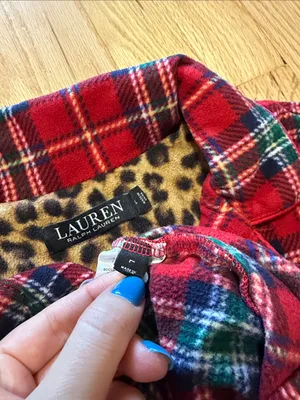 Lauren Ralph Lauren Tartan Plaid Fleece Pajama Set Sz L thumbnail 7