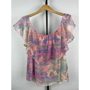 Show Me‎ Your Mumu Chiquita Multicolor Watercolor Sheer Flowy Off Shoulder Top M thumbnail 6