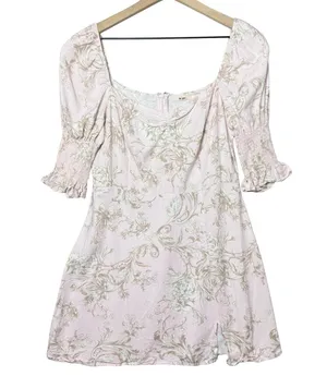 Mi Ami Francesca’s Pink Floral Sheath Dress Puff Sleeve Coquette Cottagecore L thumbnail 1