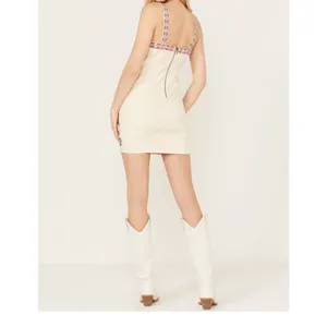 Shyanne Cream Mini Dress with Red & Blue Floral Embroidery thumbnail 3