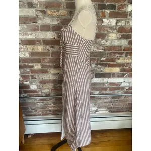 SHEIN Stripe Cami Midi Dress XS Brown White Smocked Waist Tie Bust Dress thumbnail 3