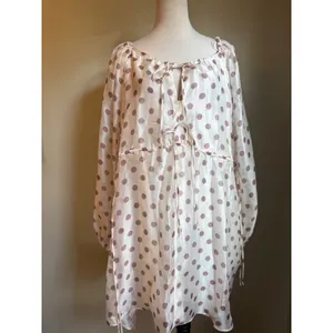 MELLODAY Polka Dot Sheer Long Sleeve Mini Dress L boho whimsi flowy y2k romantic thumbnail 6