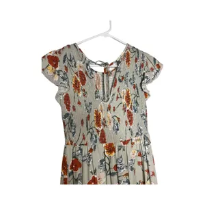 Patrons of Peace Floral Smocked‎ Midi Dress Sage Green Flutter Sleeve J1928F58 S thumbnail 4