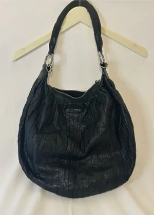 Miu Miu Black Leather Slouchy Shoulder Bag thumbnail 1