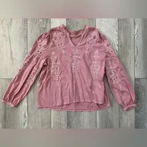 Soft Surroundings Cotton Pink Floral Embroidered Eyelet Babydoll Blouse size XL thumbnail 4