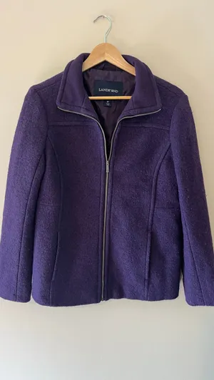 Lands' End Purple Wool Blend Zip Jacket Coat Petite 6P Plum Winter Fall thumbnail 2