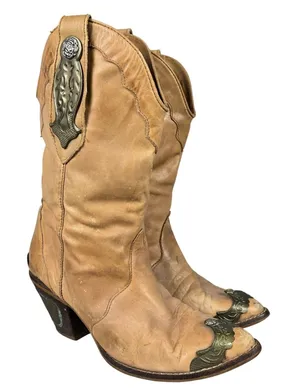 Endicott Johnson Vintage Tan Leather Western Cowgirl Boots Metal Accents 8.5B thumbnail 1