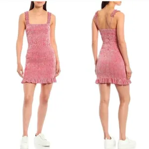 Gianni Bini Mia Smocked Gingham Square Neck Ruffle Strap Dress Red Size Medium thumbnail 2