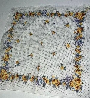 Vintage Handkerchief Hanky Floral Print Pin Dot Gold Blue Purple Hankie New NOS thumbnail 1