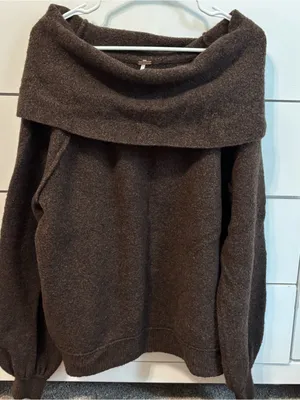 Free People Wool Blend Chocolate Brown Off The Shoulder Sweater thumbnail 2