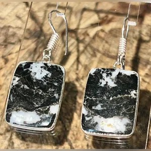White Bufalo Turquoise Earrings 1 1/2” Black thumbnail 4