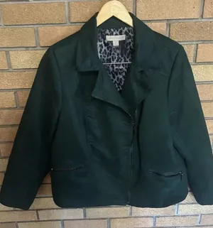 Laura Ashley Womens XL Tribeca Faux Suede Full Zip Moto Jacket Dark Green thumbnail 1
