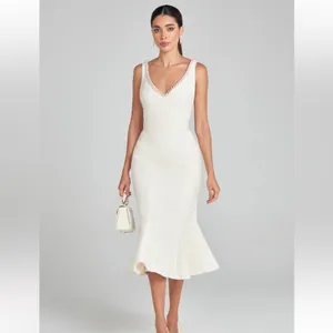 Nadine Merabi Penelope tweed jeweled dress pearl accent‎ neckline thumbnail 2
