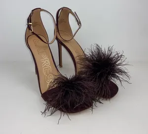 Heel Sandals Stilettos Size 9 Pom Pom by Express Heels Brown Burgundy color thumbnail 2