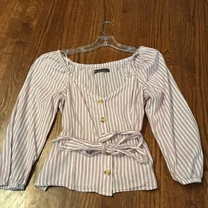 Abercrombie & Fitch Tie Front Stripe‎ Button Front Top, M thumbnail 2