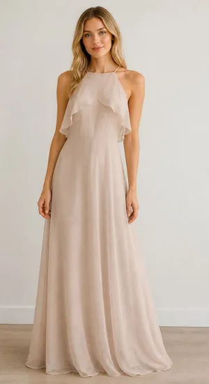Birdy Grey Small Blush Pink Maxi Dress with Ruffle Detail thumbnail 1