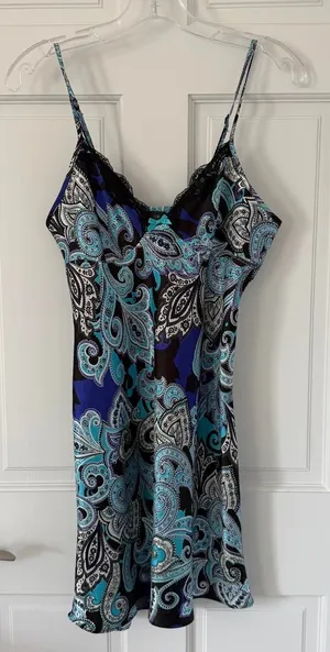 Y2K Apt. 9 whimsigoth fairycore blue & black paisley satin slip dress size small thumbnail 1