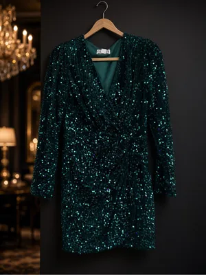 Sequence Glitter Holiday Party Mini Dress Small Green thumbnail 1