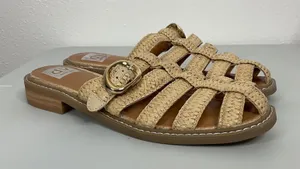 DV Dolce Vita Falcun Woven Raffia Fisherman Slide‎ Sandals Beige Gold Buckle 7.5 thumbnail 1