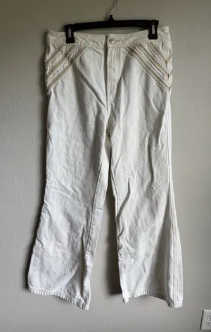 We the Free White Tan Embroidered Stripe Wide Leg Jeans Womens 29 Festival thumbnail 1