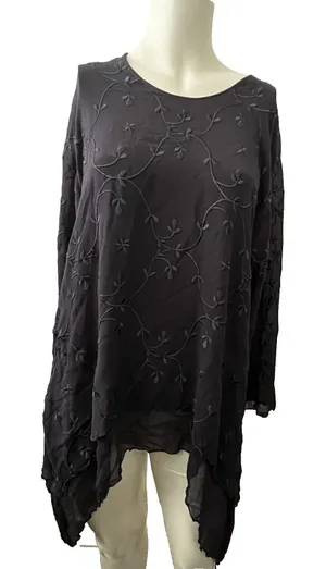 Vtg Dark Romantic Floral Top S Asymmetrical Embroidered Purple Romantic Feminine thumbnail 1