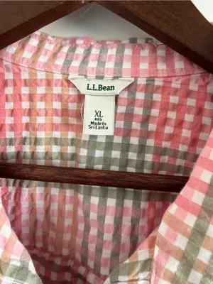 L.L.Bean Button Down Shirt Women’s XL Pink Green Plaid Check Cotton Long Sleeve thumbnail 2