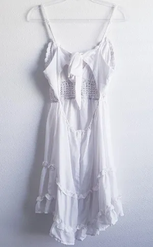 Free People Crochet Ruffle Mini Bohemian Dress thumbnail 5