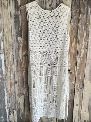 White Stag cream crochet duster sweater vest boho western festival fall Large thumbnail 6
