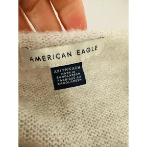 American Eagle Womens Pullover‎ V Neck Sweater White Grey Oversize Soft Size XS thumbnail 5
